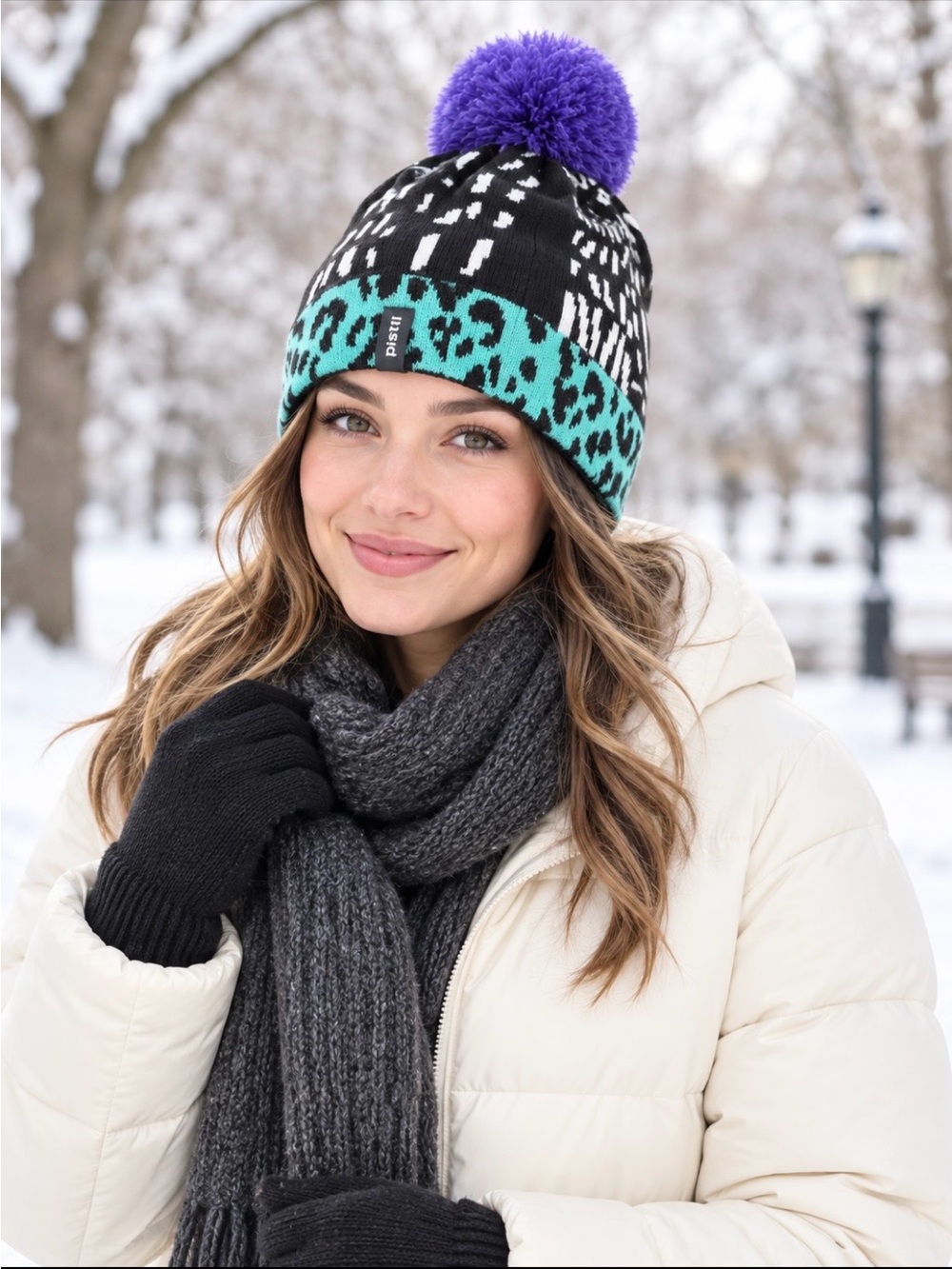NWT Pistil Abstract Patterned Beanie. Women's Graphic | Black | Dopamine | Cozy
